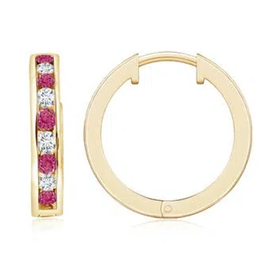 Angara Channel-set Pink Sapphire And Diamond Hinged Hoop Earrings In Gold