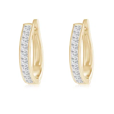 Angara Channel-set Princess-cut Diamond Huggie Hoop Earrings In Gold