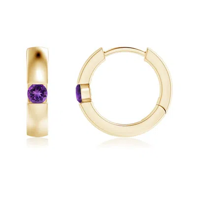 Angara Channel-set Round Amethyst Hinged Hoop Earrings In Purple