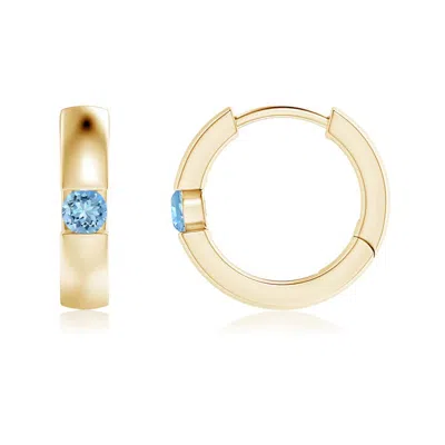 Angara Channel-set Round Aquamarine Hinged Hoop Earrings In Gold