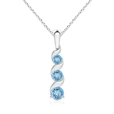 Angara Channel-set Round Aquamarine Three Stone Journey Pendant In Metallic