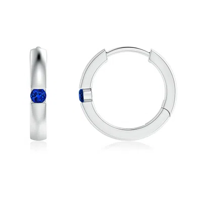 Angara Channel-set Round Blue Sapphire Hinged Hoop Earrings In Metallic