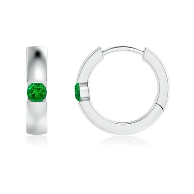 Angara Channel-set Round Emerald Hinged Hoop Earrings In Metallic
