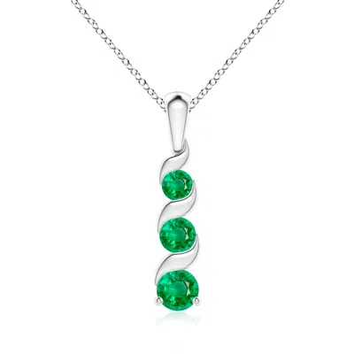 Angara Channel-set Round Emerald Three Stone Journey Pendant In Metallic
