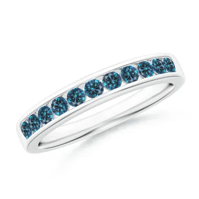 Angara Channel Set Round Enhanced Blue Diamond Half Eternity Ring In Metallic