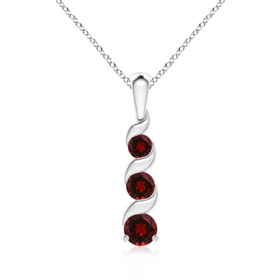 Angara Channel-set Round Garnet Three Stone Journey Pendant In Metallic