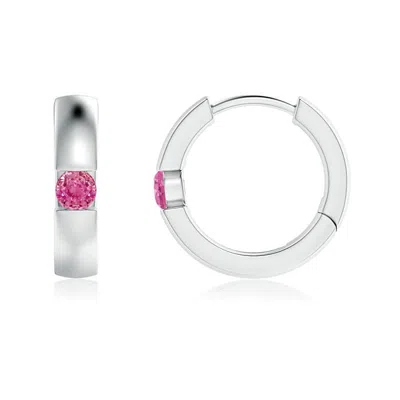 Angara Channel-set Round Pink Sapphire Hinged Hoop Earrings In Metallic