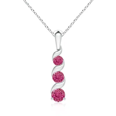 Angara Channel-set Round Pink Sapphire Three Stone Journey Pendant In Metallic