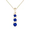 Angara Channel-set Round Sapphire Three Stone Journey Pendant In Yellow Gold/deep Rich Blue