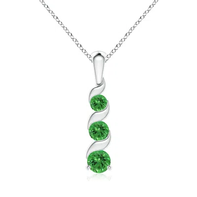 Angara Channel-set Round Tsavorite Three Stone Journey Pendant In Metallic