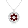 Angara Channel-set Ruby Flower Pendant With Diamond Halo