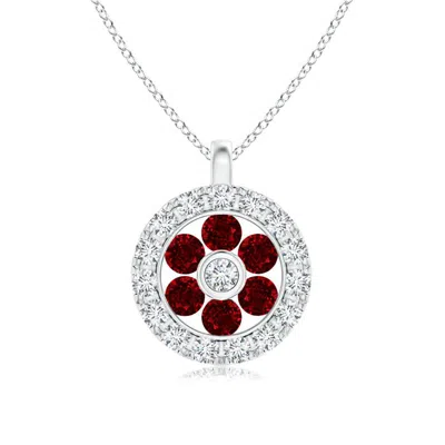 Angara Channel-set Ruby Flower Pendant With Diamond Halo