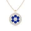 Angara Channel-set Sapphire Flower Pendant With Diamond Halo In Yellow Gold/deep Rich Blue
