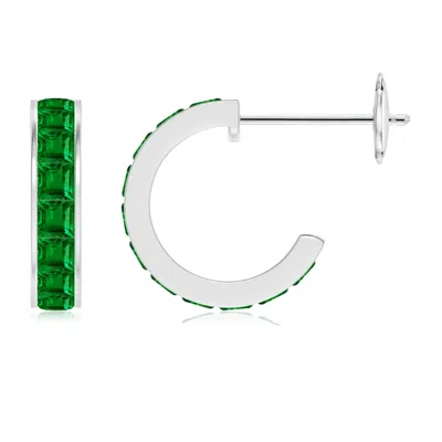 Angara Channel-set Square Emerald Huggie Hoop Earrings In Metallic