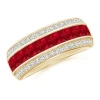 Angara Channel-set Square Ruby And Diamond Half Eternity Band In Yellow Gold/medium Red