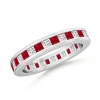 Angara Channel Set Square Ruby Diamond Eternity Wedding Ring In Platinum/medium Red