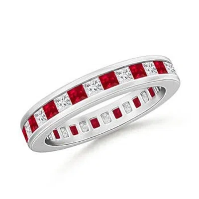 Angara Channel Set Square Ruby Diamond Eternity Wedding Ring In Red