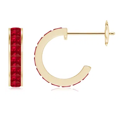 Angara Channel-set Square Ruby Huggie Hoop Earrings In Gold