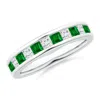 Angara Channel Square Emerald And Diamond Half Eternity Ring In Platinum/rich Green