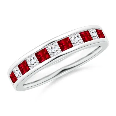 Angara Channel Square Ruby And Diamond Half Eternity Ring In Red