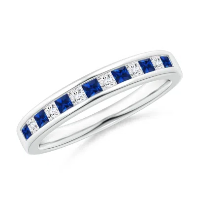 Angara Channel Square Sapphire And Diamond Half Eternity Ring In Blue