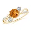 Angara Citrine And Diamond Twisted Vine Ring In Yellow Gold/golden