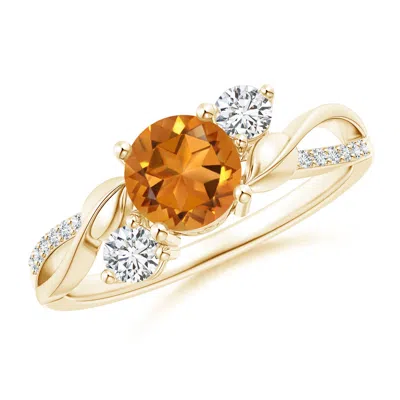 Angara Citrine And Diamond Twisted Vine Ring In Gold