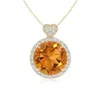 Angara Citrine Halo Pendant With Diamond Heart Motif In Yellow Gold/golden