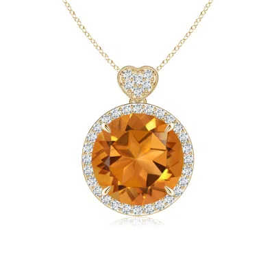 Angara Citrine Halo Pendant With Diamond Heart Motif In Brown