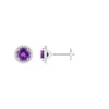 Angara Classic Amethyst And Diamond Halo Stud Earrings In White Gold/medium Dark Purple