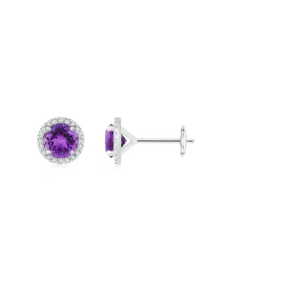 Angara Classic Amethyst And Diamond Halo Stud Earrings In Pink