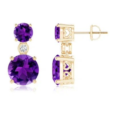 Angara Classic Amethyst Two Stone Drop Earrings With Bezel Diamond In Gold