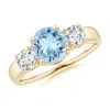 Angara Classic Aquamarine And Diamond Three Stone Engagement Ring In Yellow Gold/light Swiss Blue