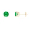 Angara Classic Basket-set Cushion Emerald Stud Earrings In Yellow Gold/rich Medium Green