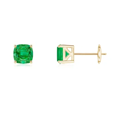 Angara Classic Basket-set Cushion Emerald Stud Earrings In Gold
