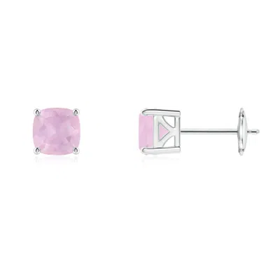 Angara Classic Basket-set Cushion Rose Quartz Stud Earrings In Metallic