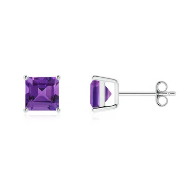 Angara Classic Basket-set Square Amethyst Stud Earrings In Metallic