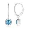 Angara Classic Bezel-set Round Lab-grown Fancy Intense Blue Diamond Leverback Drop Earrings In White Gold/fancy Intense