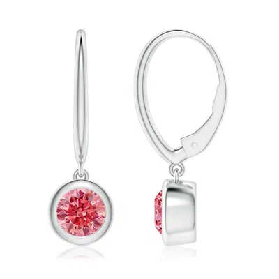 Angara Classic Bezel-set Round Lab-grown Fancy Intense Pink Diamond Leverback Drop Earrings In Metallic