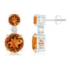 Angara Classic Citrine Two Stone Drop Earrings With Bezel Diamond In White Gold/deep Golden