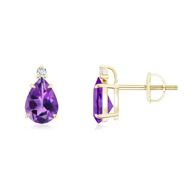 Angara Classic Claw-set Pear Amethyst Solitaire Stud Earrings In Gold