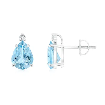 Angara Classic Claw-set Pear Aquamarine Solitaire Stud Earrings In Metallic