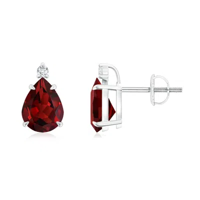 Angara Classic Claw-set Pear Garnet Solitaire Stud Earrings In Red