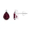 Angara Classic Claw-set Pear Rhodolite Solitaire Stud Earrings In White Gold/medium Purplish Red