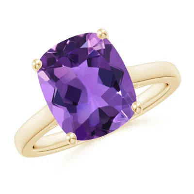 Angara Classic Cushion Amethyst Solitaire Ring With Hidden Accents In Purple