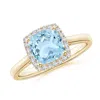 Angara Classic Cushion Aquamarine Halo Engagement Ring In Yellow Gold/light Swiss Blue