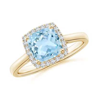 Angara Classic Cushion Aquamarine Halo Engagement Ring In Gold