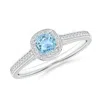 Angara Classic Cushion Aquamarine Ring With Diamond Halo In White Gold/light Swiss Blue
