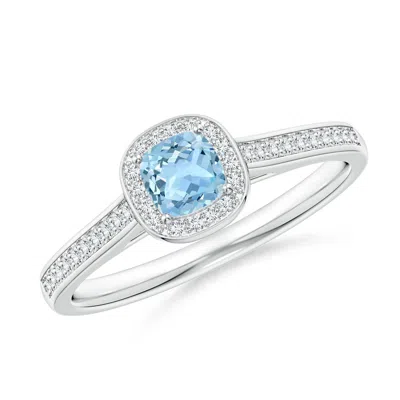 Angara Classic Cushion Aquamarine Ring With Diamond Halo In Metallic