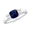 Angara Classic Cushion Blue Sapphire And Trapezoid Diamond Three Stone Engagement Ring In White Gold/medium To Rich Blue